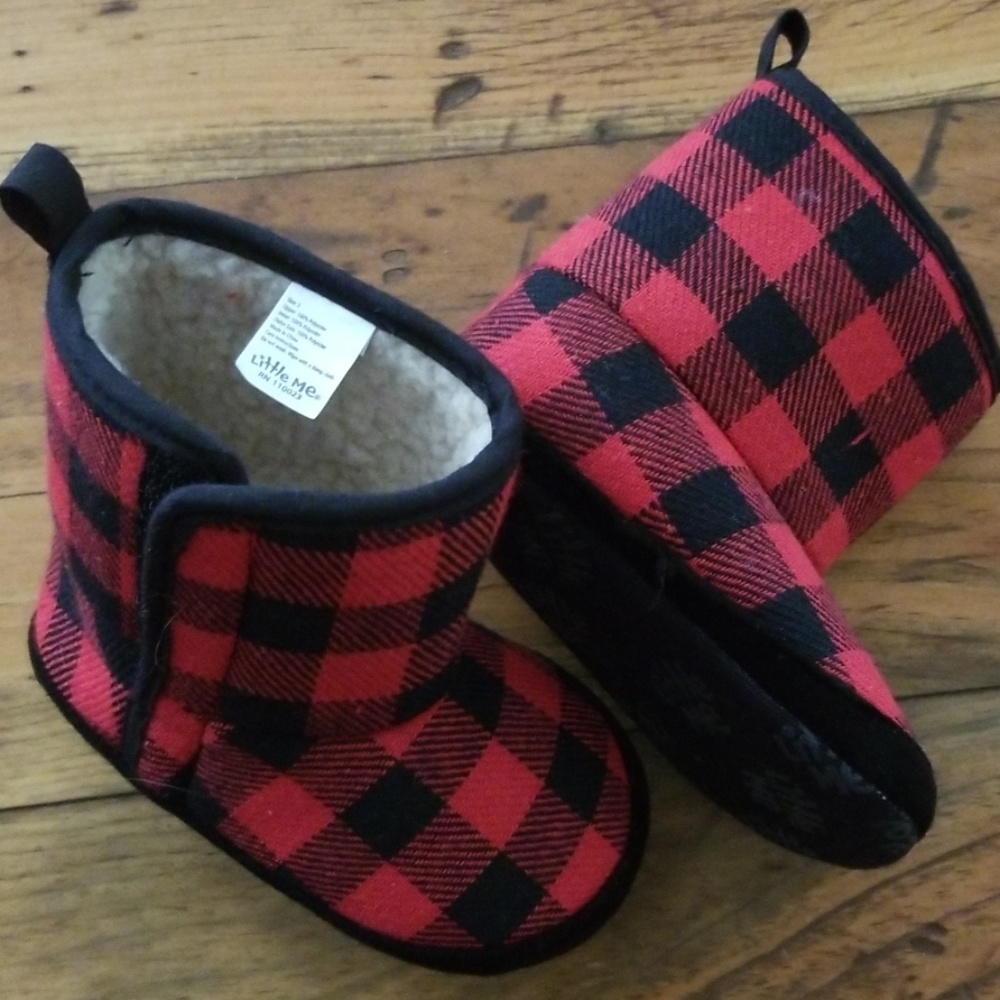 Infant size 3 Little Me red/black Flannel Boots